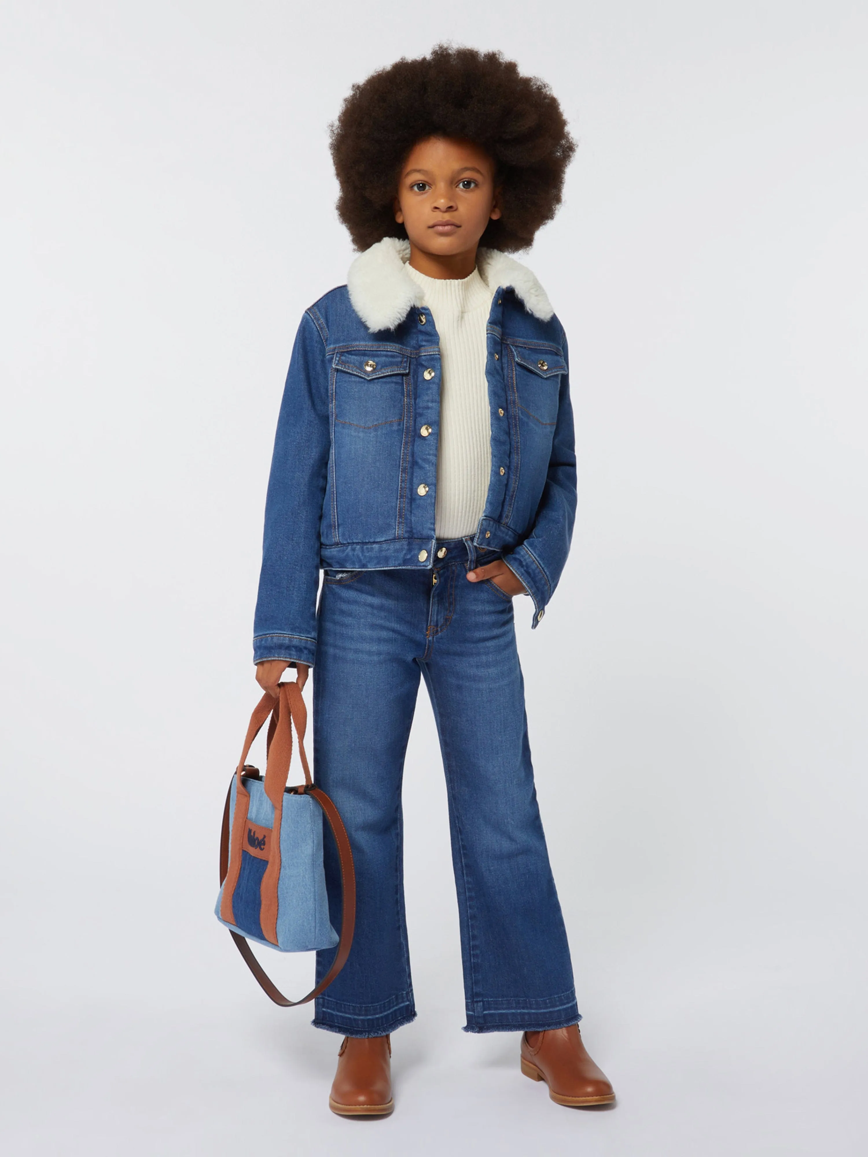 Chloé Girls Wide Leg Jeans in Blue