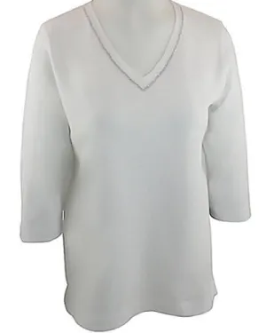 Christine Alexander 3/4 Slv, V-Neck Top With Swarovski Crystals - Crystal Lines