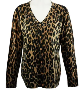 Christine Alexander - Crystal Leopard, V-Neck Cardigan Swarovski Crystal Accents