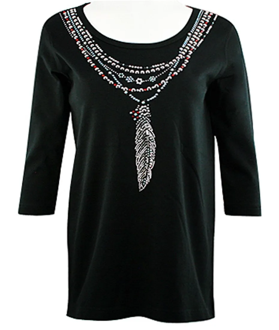 Christine Alexander - Feather Necklace, Swarovski Crystal Accents Scoop Neck Top