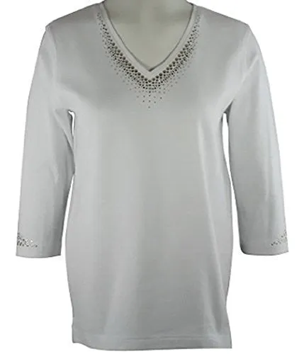 Christine Alexander Gold & Amber Swarovski Crystals, 3/4 Sleeve V-Neck Top