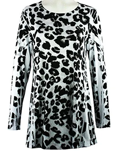 Christine Alexander - Snow Leopard, Swarovski Crystal Accented Scoop Neck Top