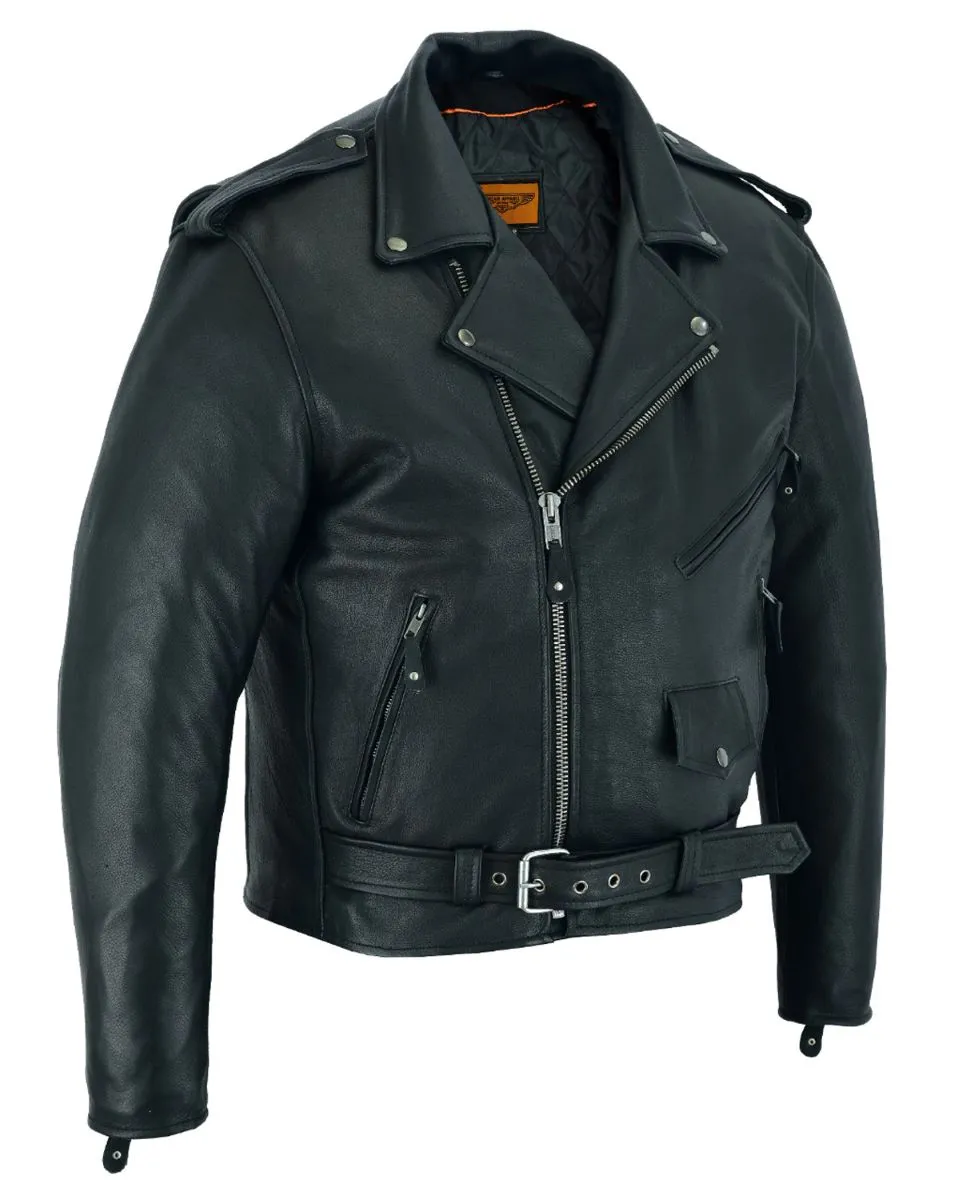 Classic Biker Police Motorcycle MC Jacket Concealed Gun Pockets Naked Cowhide Leather Heavy Duty