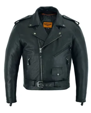 Classic Biker Police Motorcycle MC Jacket Concealed Gun Pockets Soft Cowhide Leather Heavy Duty