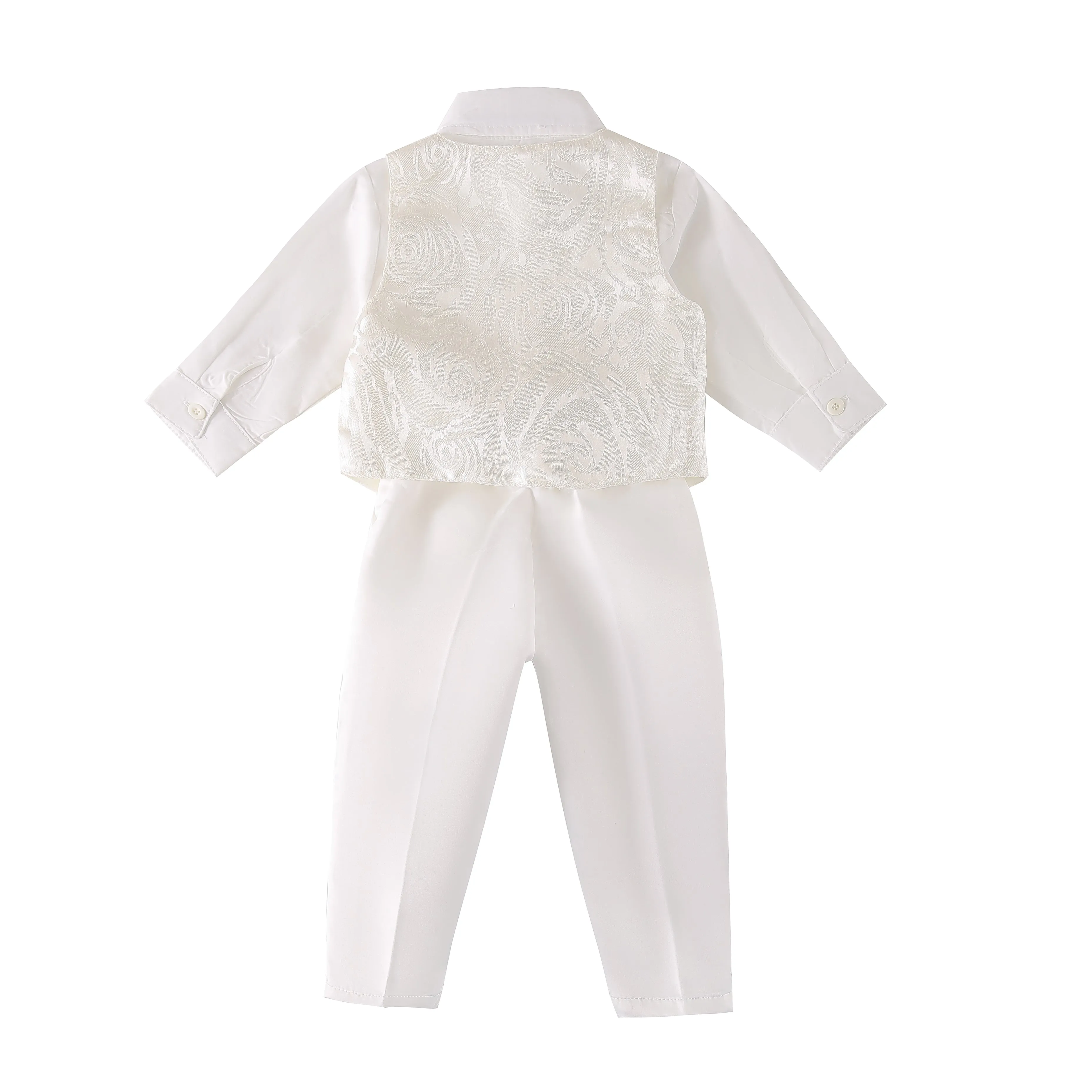 CN033 - Infant Baby Boy Christening Baptism Outfit Ivory Vest Suit 5 Pieces Set with Bonnet Hat