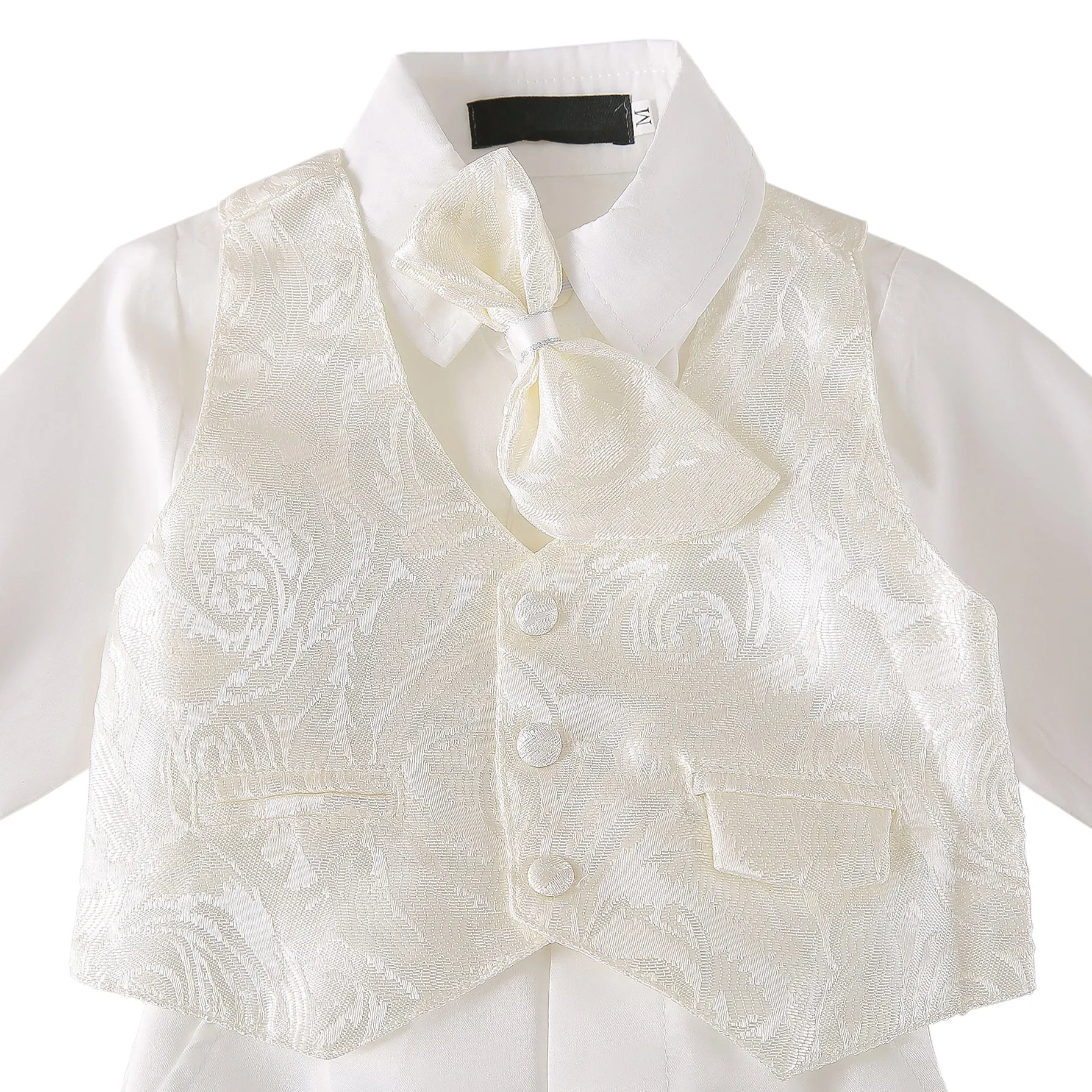 CN033 - Infant Baby Boy Christening Baptism Outfit Ivory Vest Suit 5 Pieces Set with Bonnet Hat