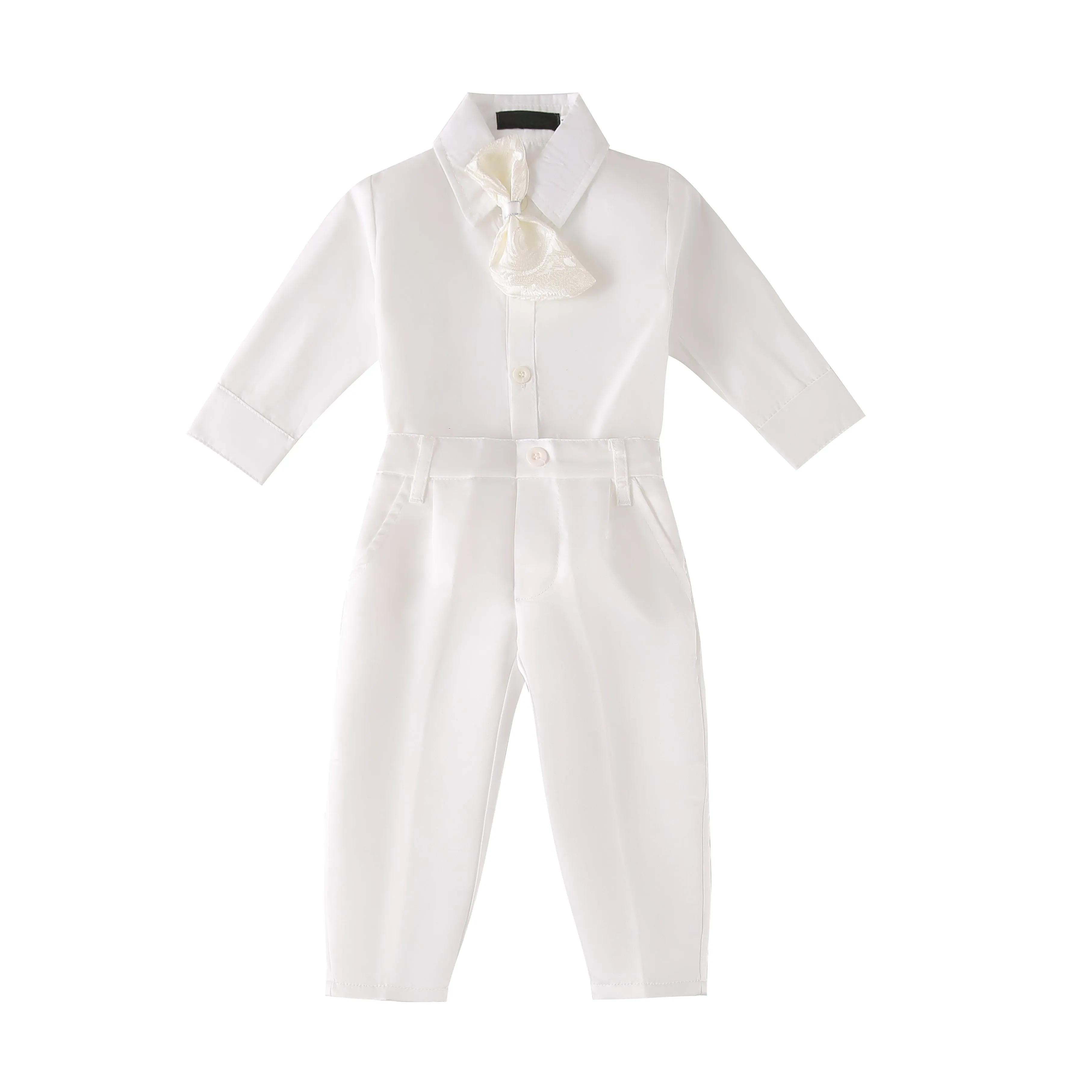 CN033 - Infant Baby Boy Christening Baptism Outfit Ivory Vest Suit 5 Pieces Set with Bonnet Hat