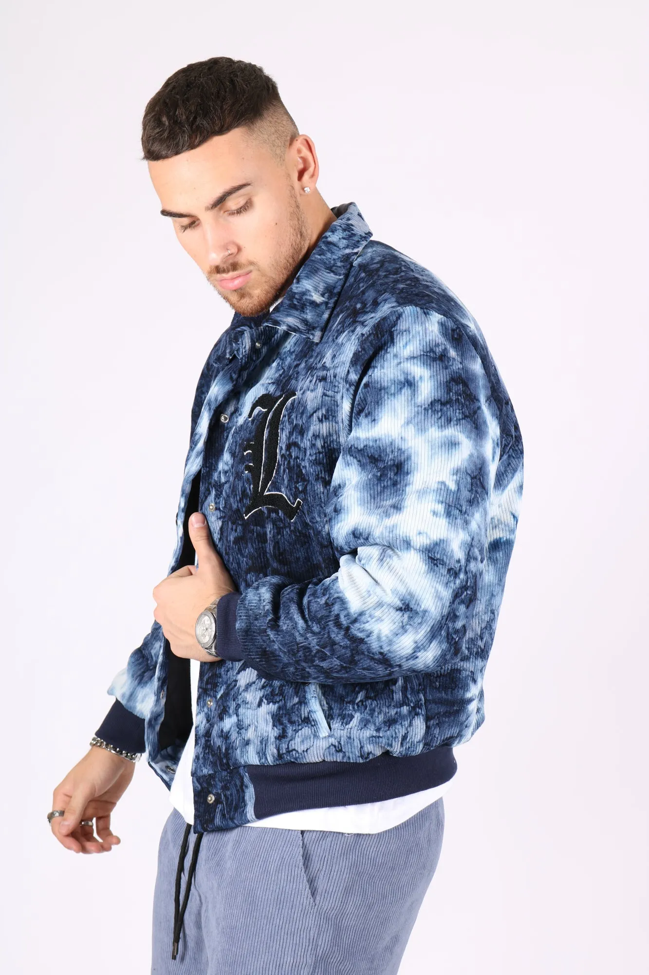 College Club Varsity Tie Dye Blue Bomber Jacket