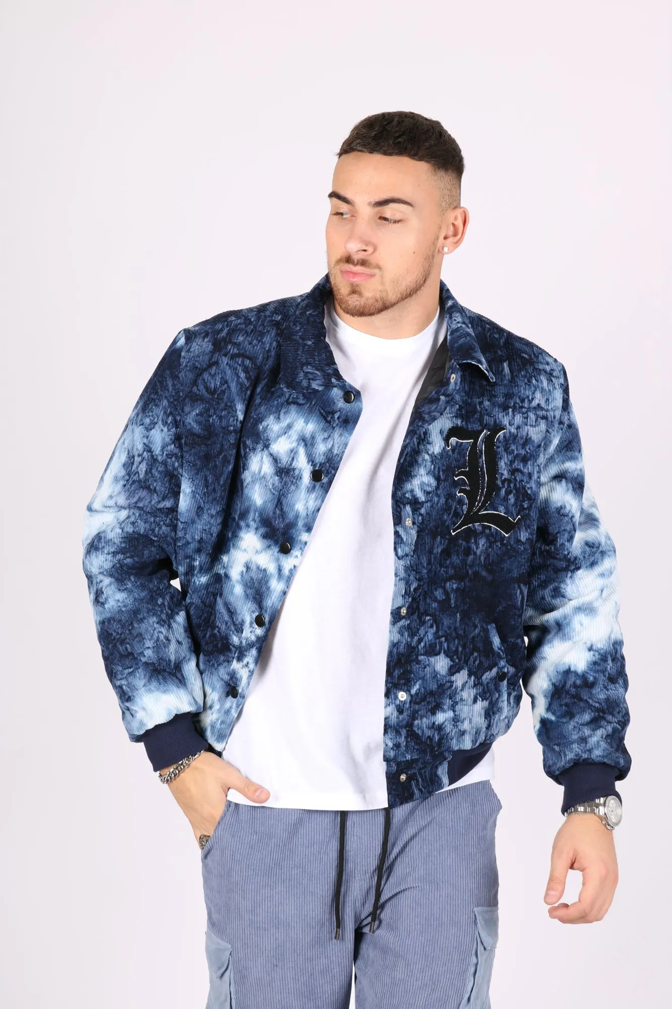 College Club Varsity Tie Dye Blue Bomber Jacket