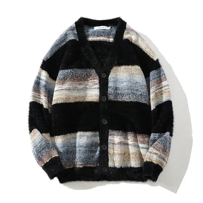 Contrast Striped Knitted Loose Cardigan