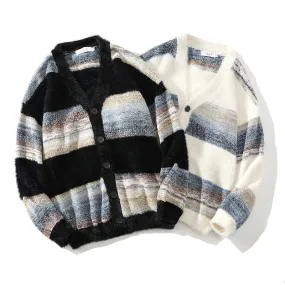 Contrast Striped Knitted Loose Cardigan