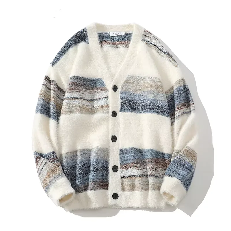 Contrast Striped Knitted Loose Cardigan