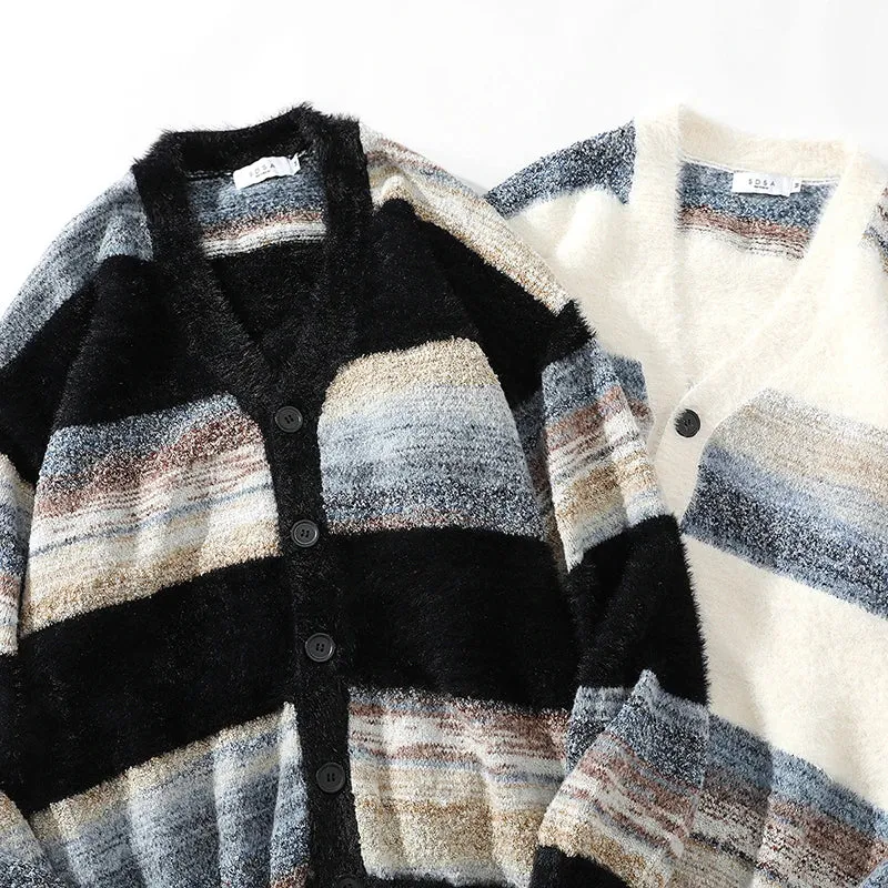 Contrast Striped Knitted Loose Cardigan