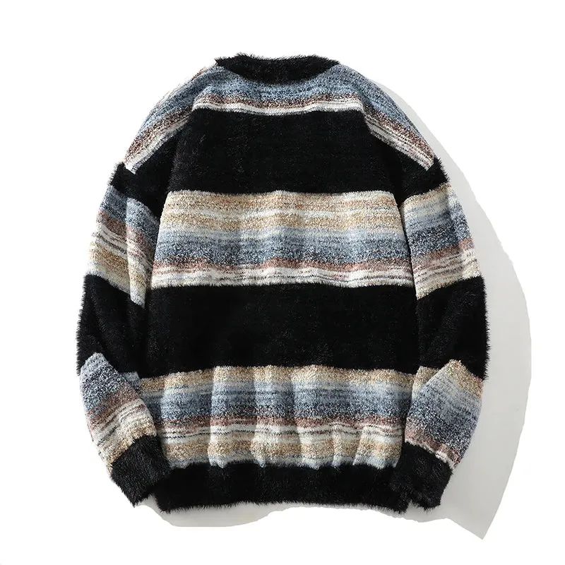 Contrast Striped Knitted Loose Cardigan