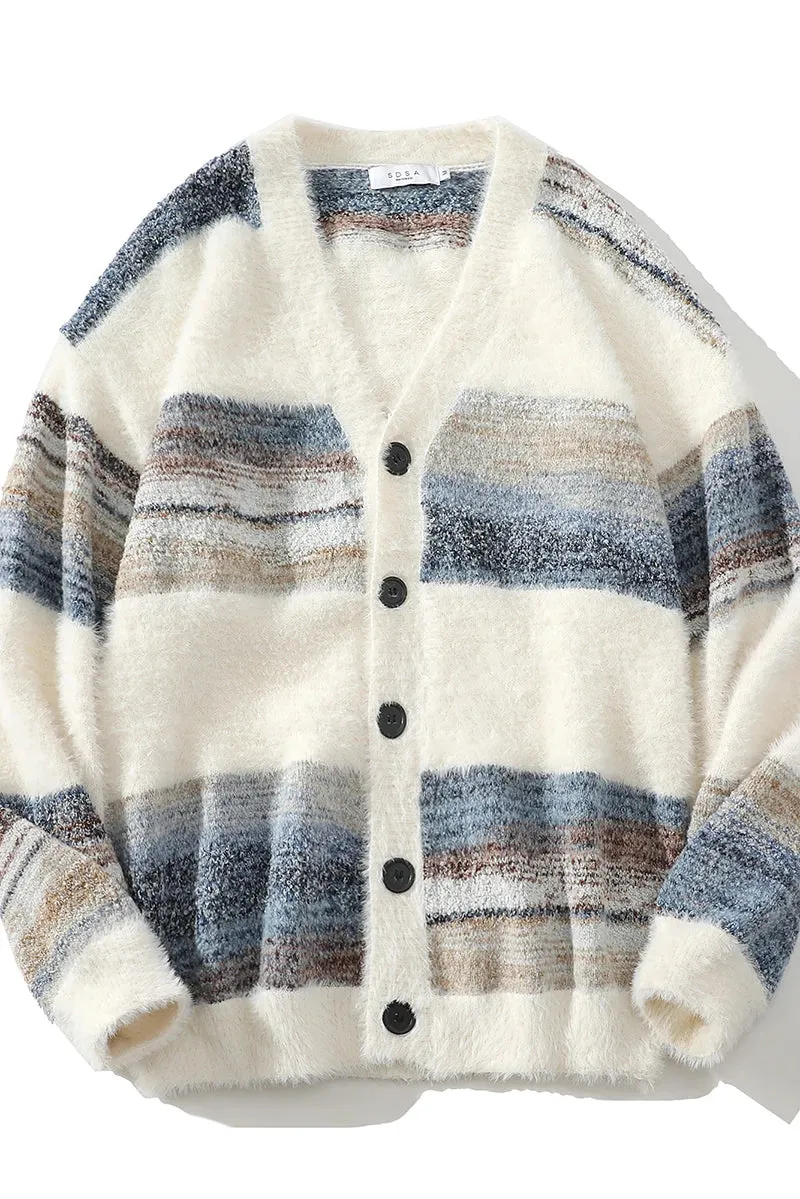 Contrast Striped Knitted Loose Cardigan