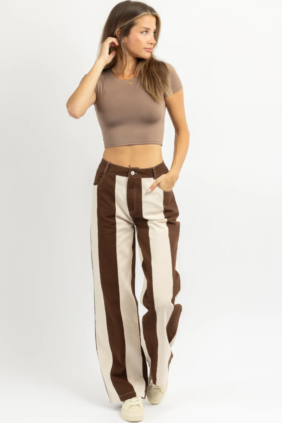 CREAM   CHOCO STRIPED JEAN