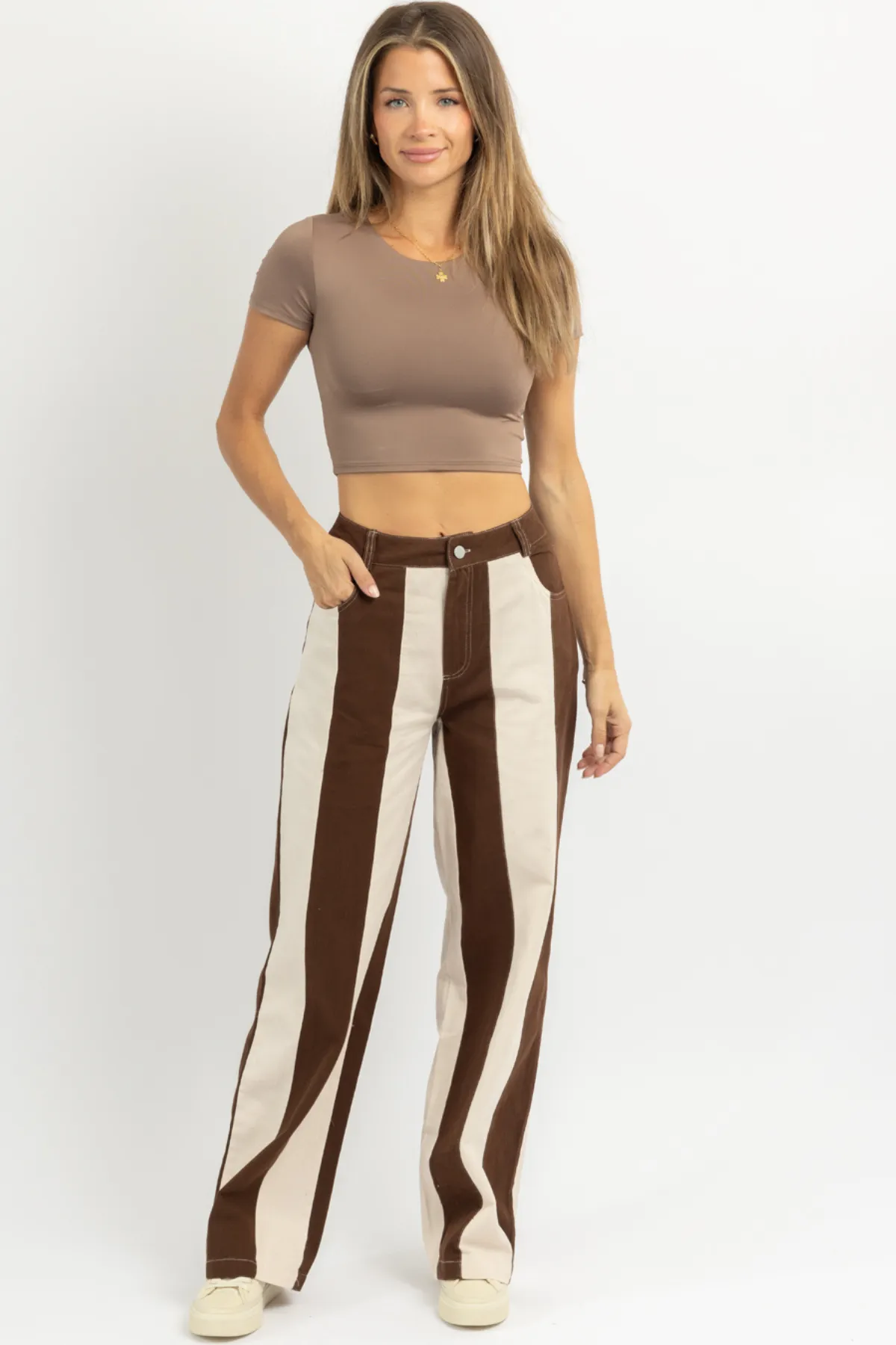 CREAM   CHOCO STRIPED JEAN