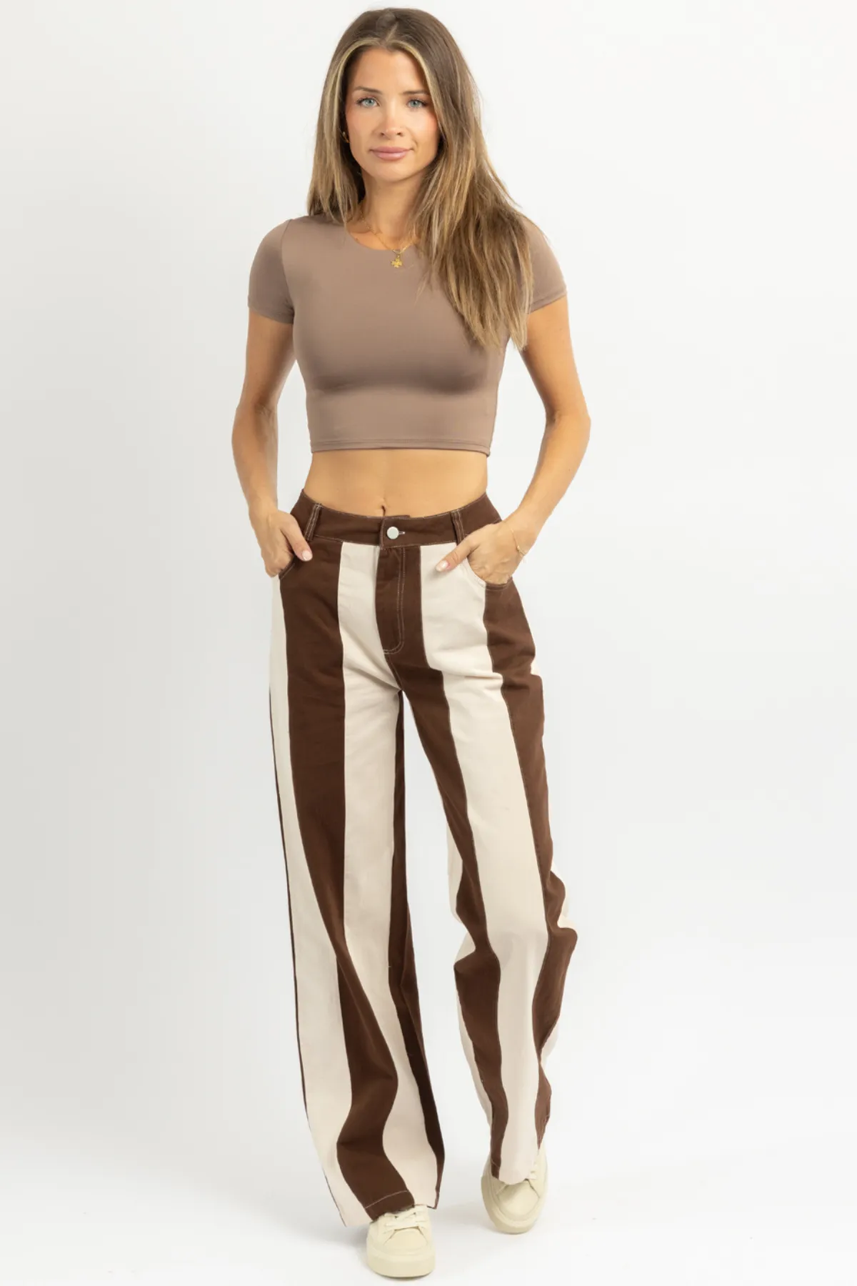 CREAM   CHOCO STRIPED JEAN