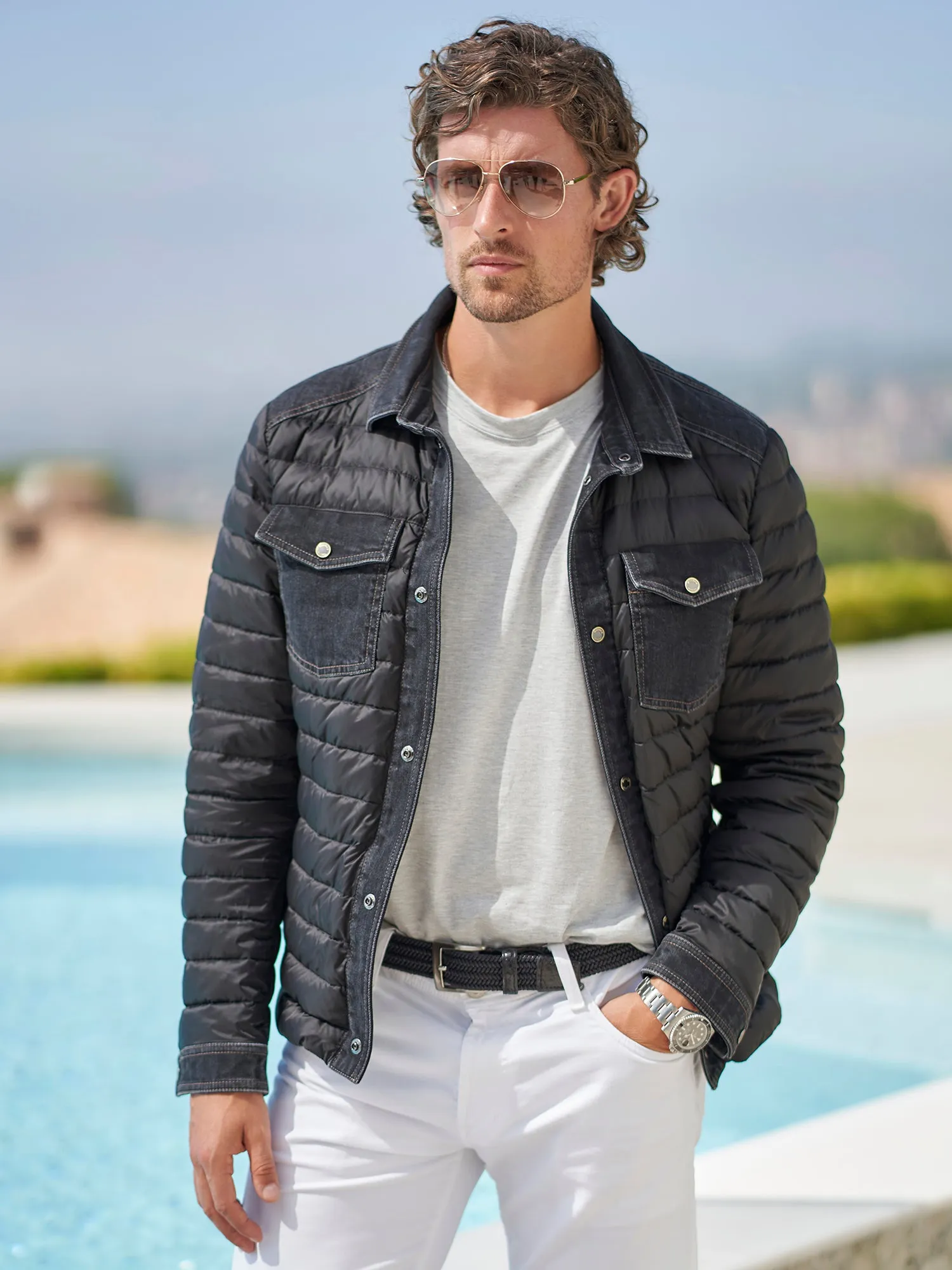 Crespi Quilted Down Denim Jacket