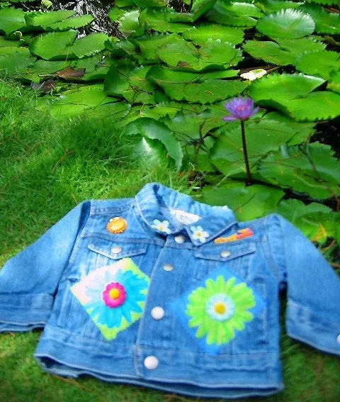 Denim Jean Jacket Girls Flowers and Summer Appliques