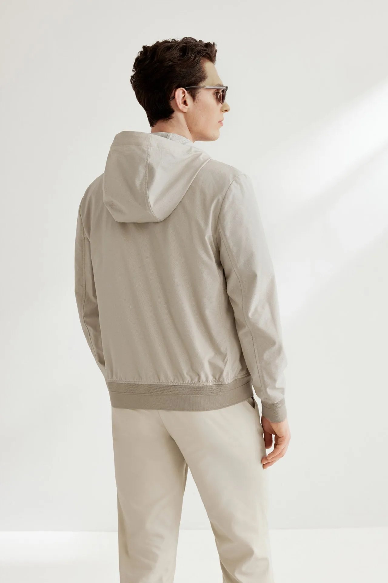 Detachable Hood Bomber Jacket in Smart Fit