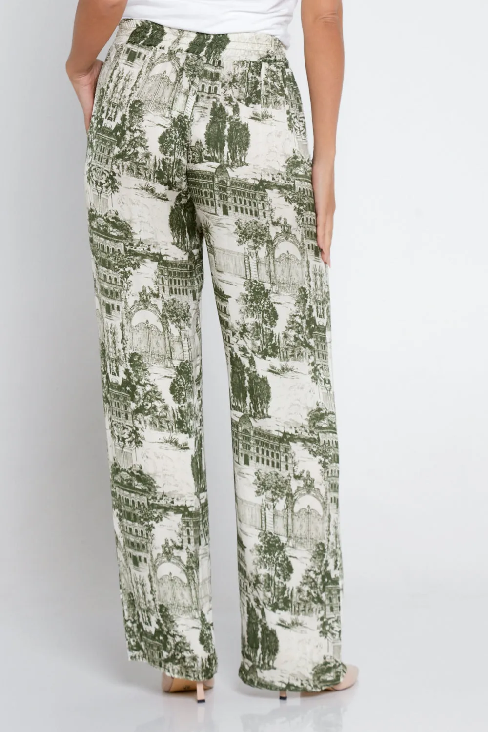 Dimitra Satin Pants - Green Print