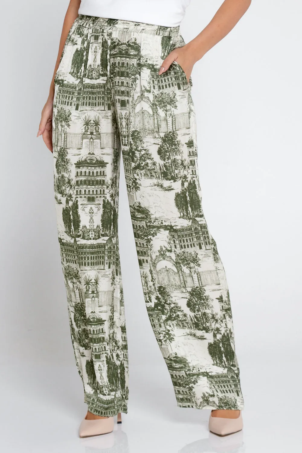 Dimitra Satin Pants - Green Print