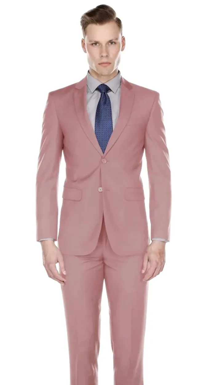 Dusty Rose Pink Men's Slim-Fit Suit Single Breast Notch Lapel Plat Front Pants Style-PYS02