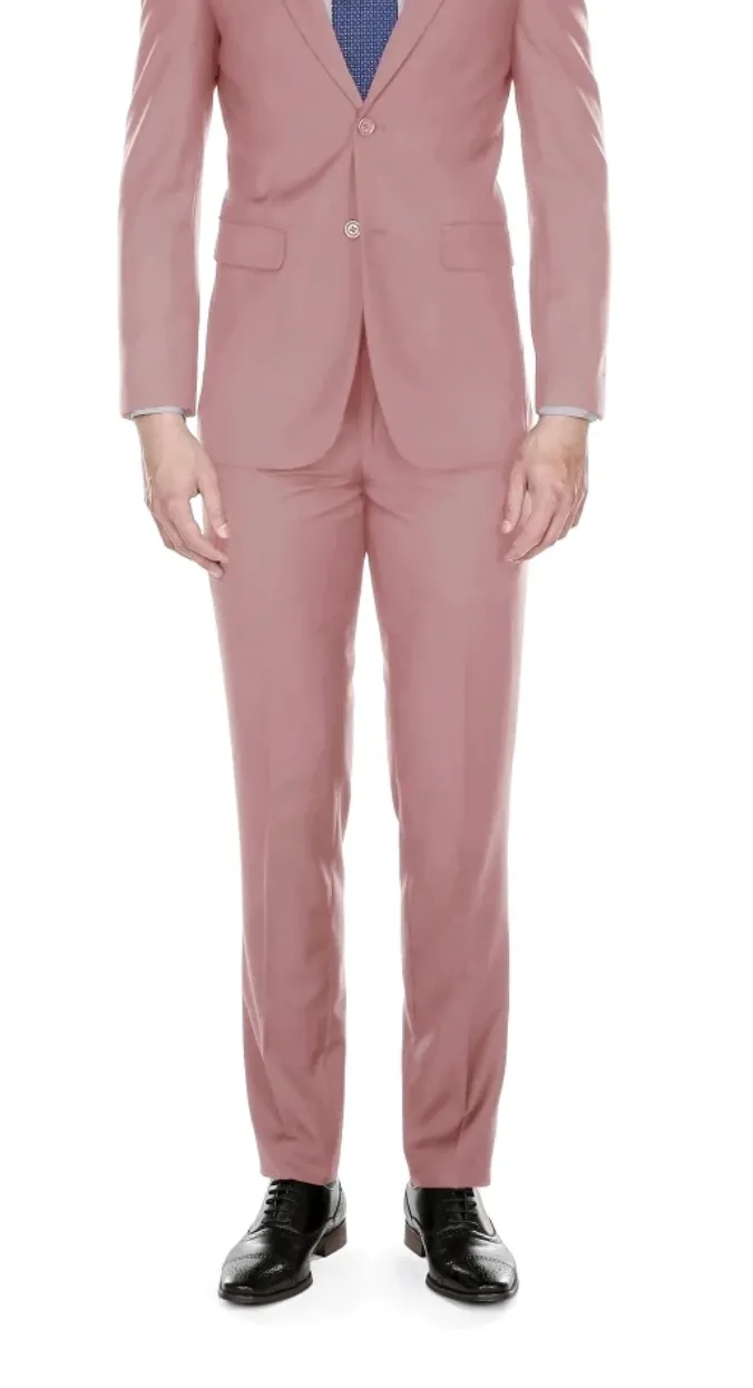 Dusty Rose Pink Men's Slim-Fit Suit Single Breast Notch Lapel Plat Front Pants Style-PYS02