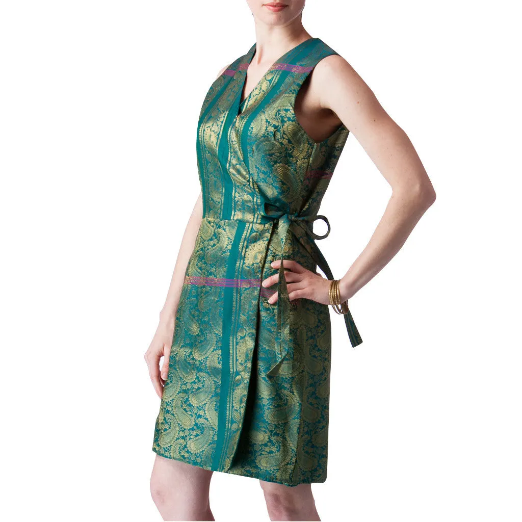 Emerald Green Upcycled Sari Silk Wrap Bridesmaids Dress