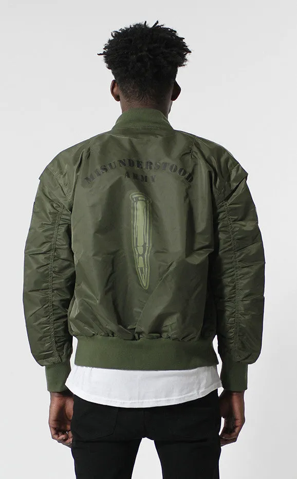 Entree LS Militeddy MA-1 Olive Flight Bomber Jacket