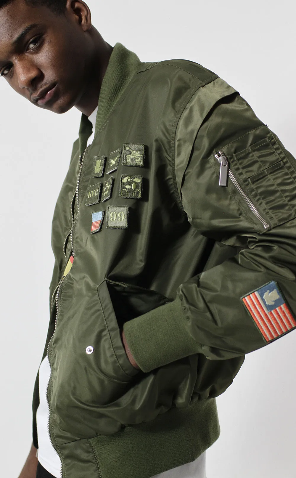 Entree LS Militeddy MA-1 Olive Flight Bomber Jacket