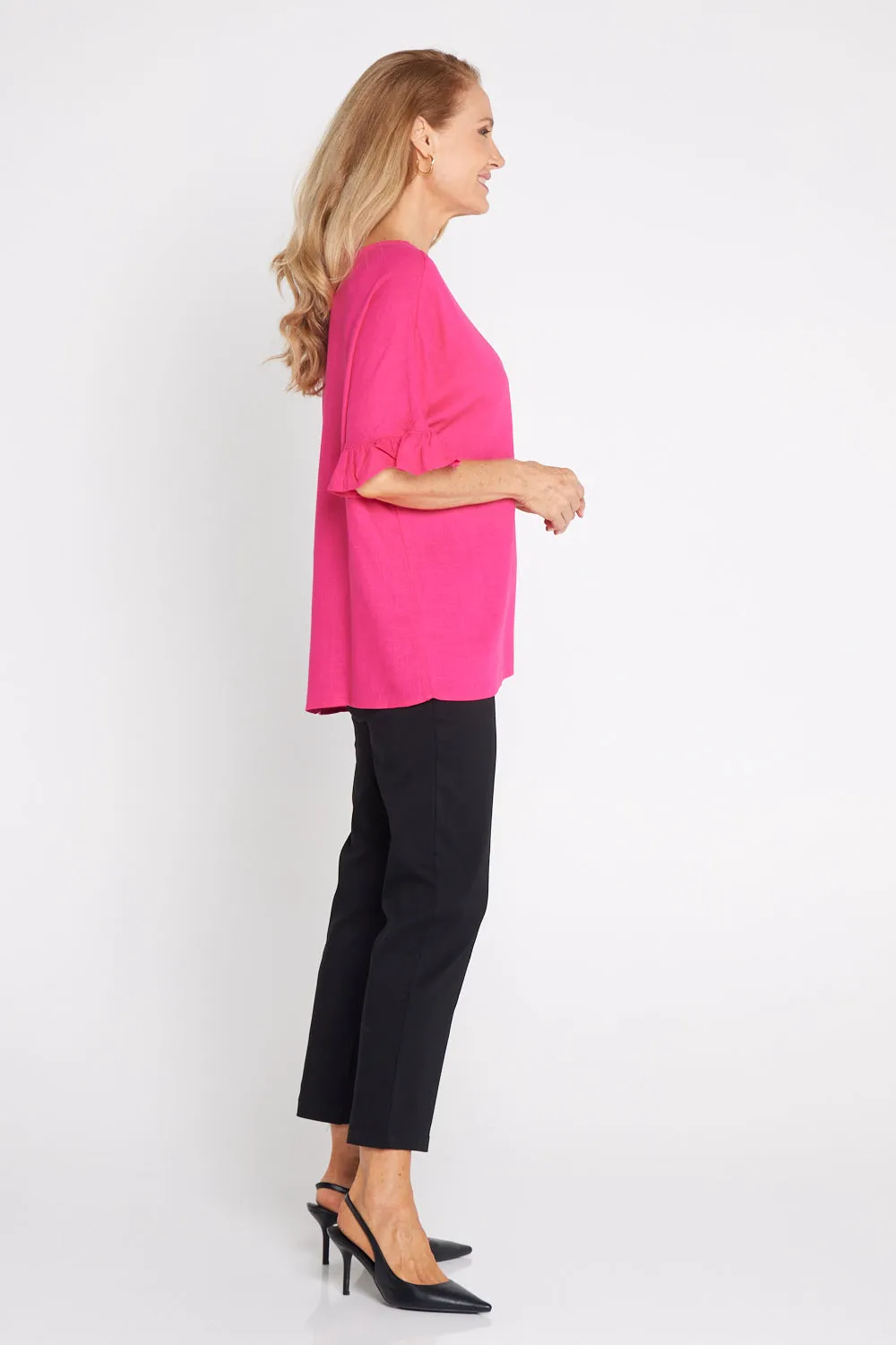 Farrah Linen Top - Hot Pink