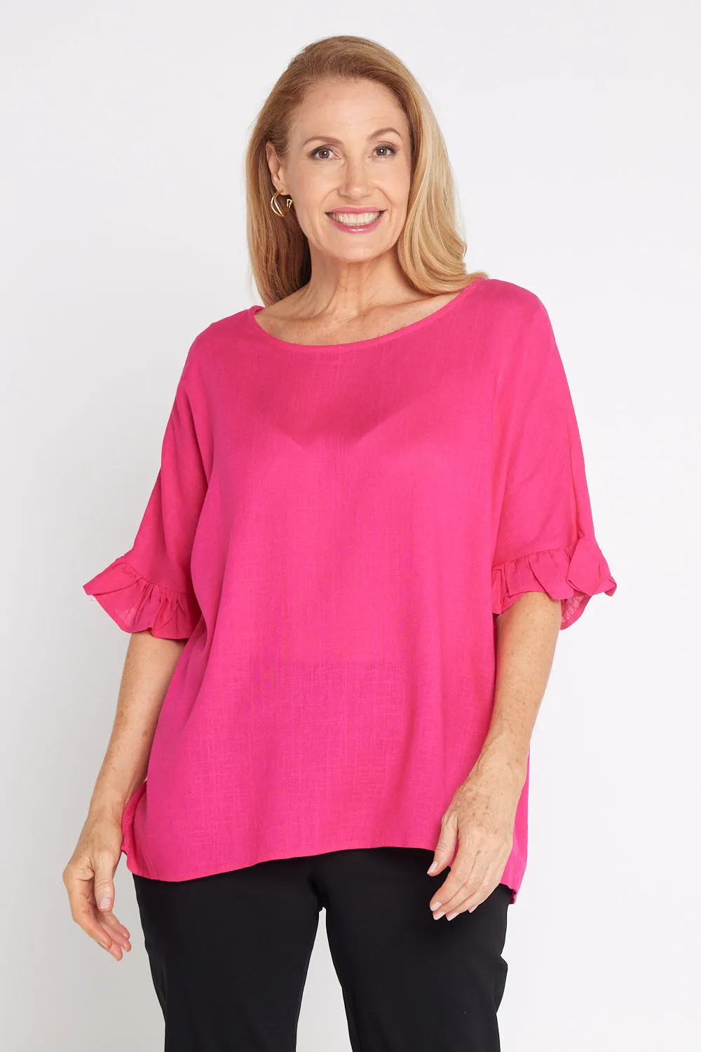 Farrah Linen Top - Hot Pink