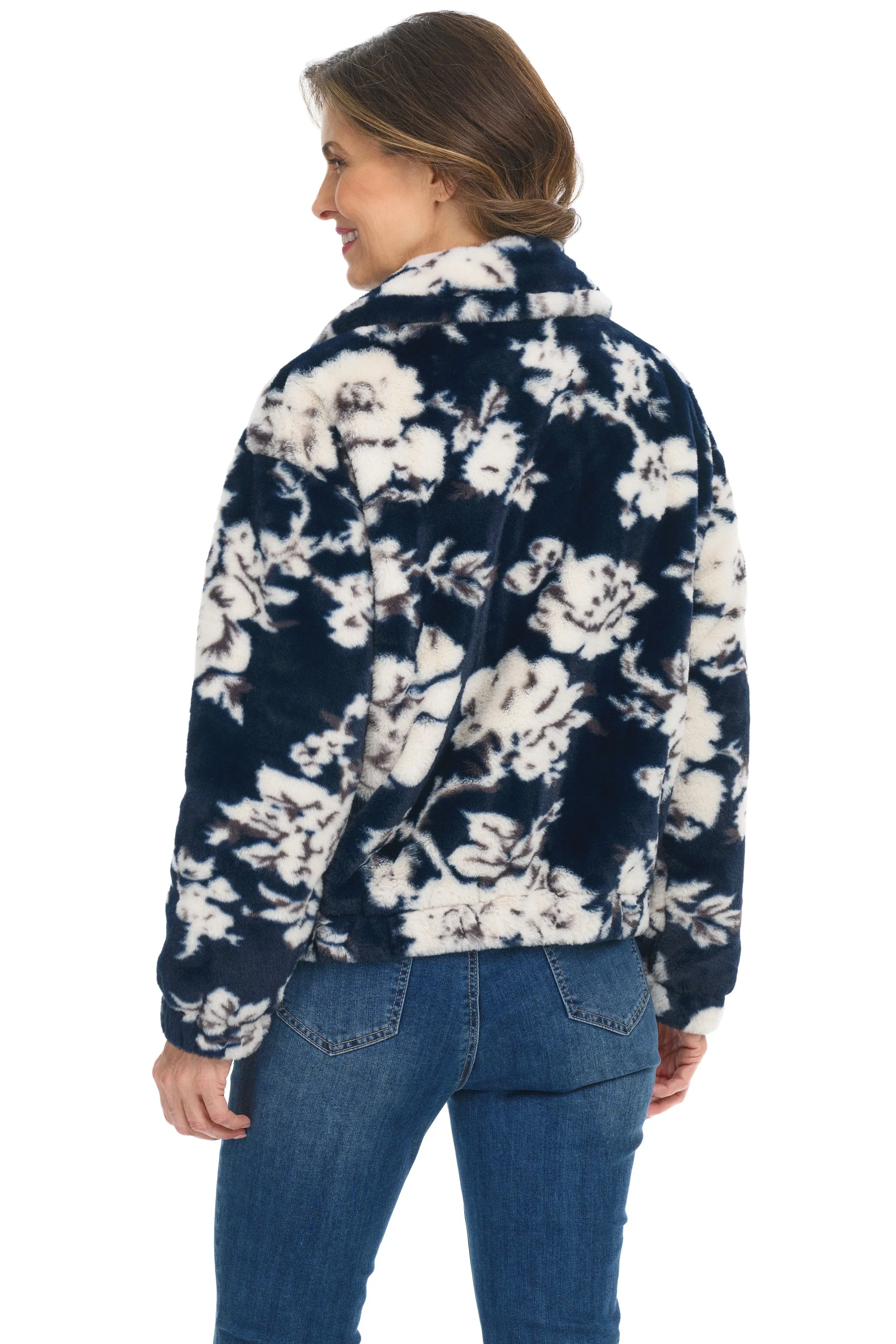 Faux Fur Floral Bomber