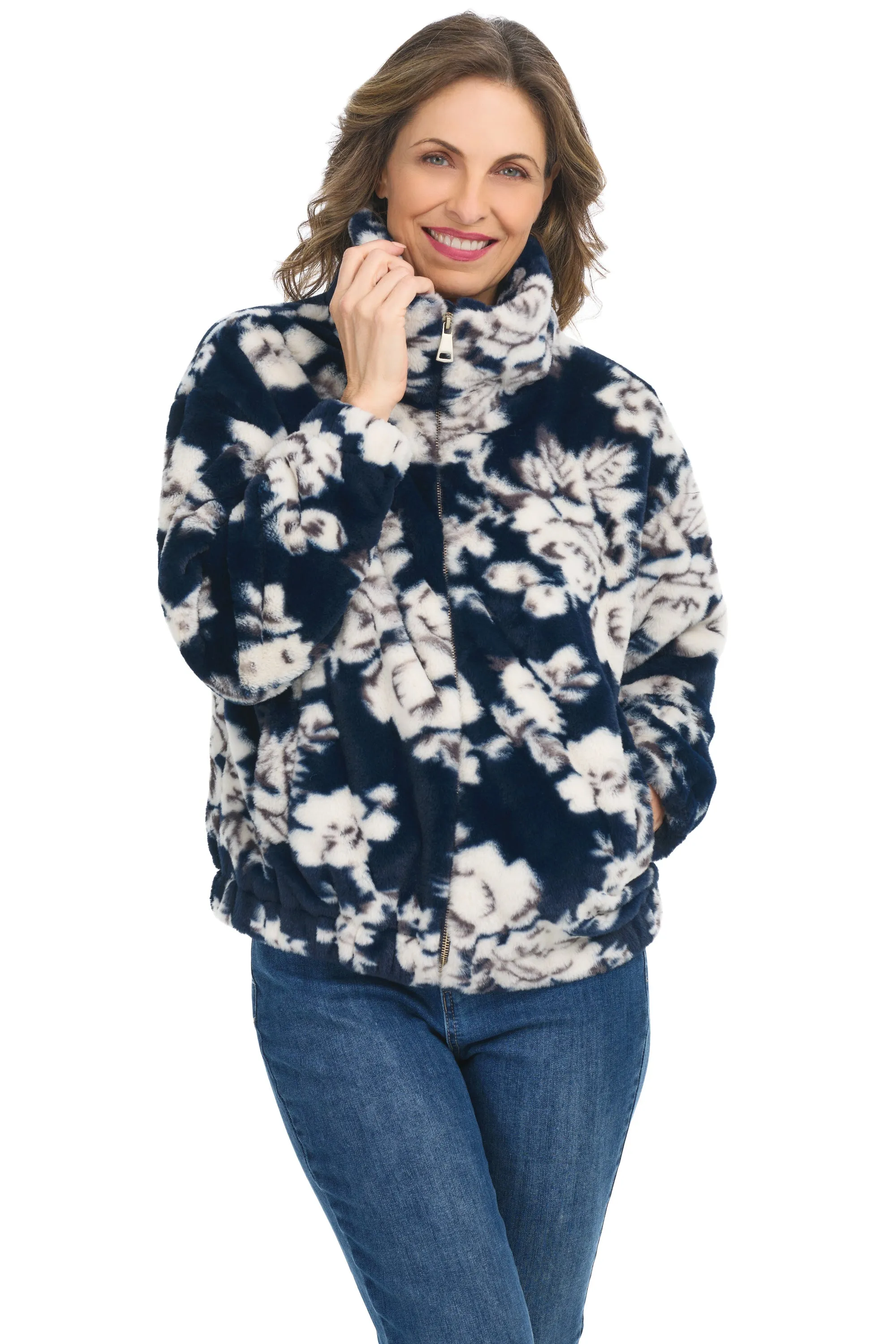 Faux Fur Floral Bomber