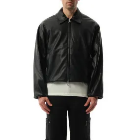 Faux Leather Bomber in Jet Black