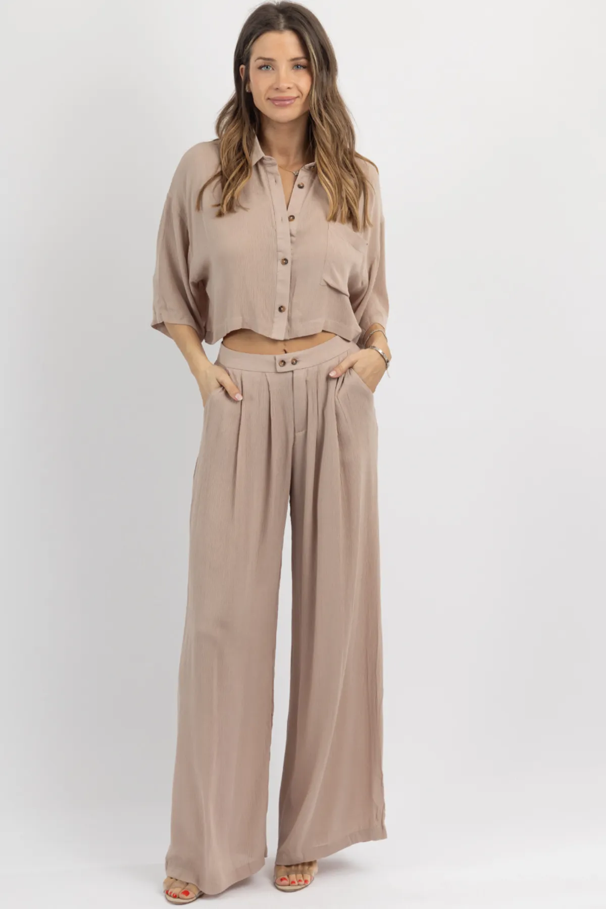 FLOAT ON BEIGE COLLAR PANT SET