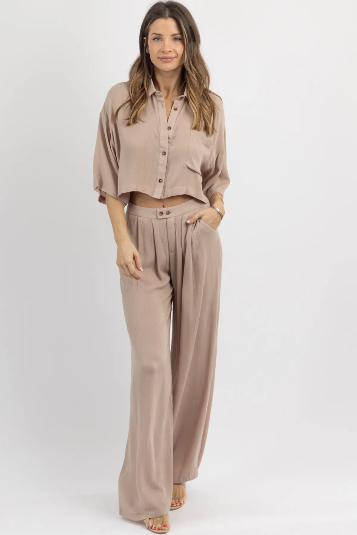 FLOAT ON BEIGE COLLAR PANT SET