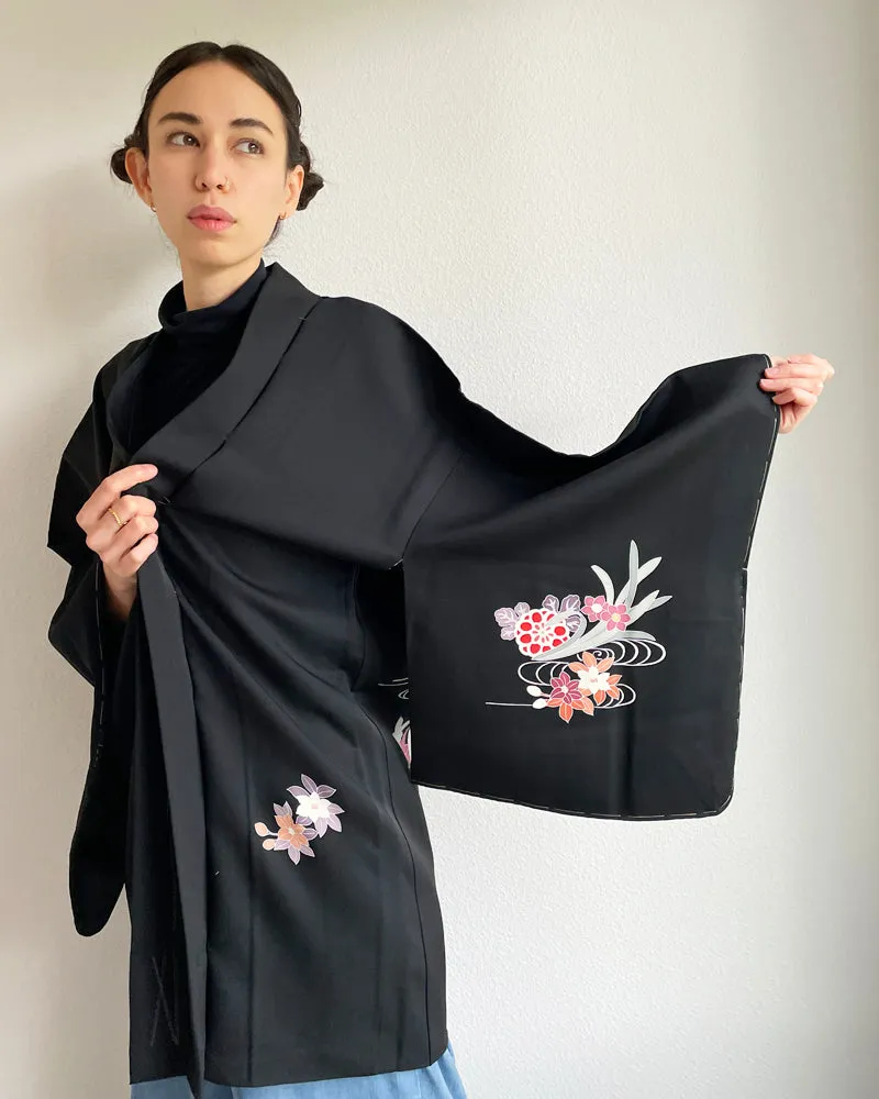 Flower Black Haori Kimono Jacket