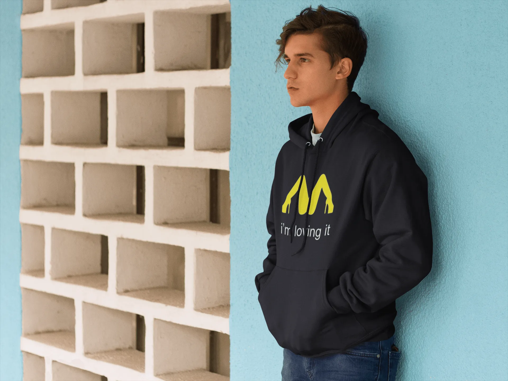 Funny Logo Hoodie I'm Lovin It Blended Cotton Midweight Unisex Pullover