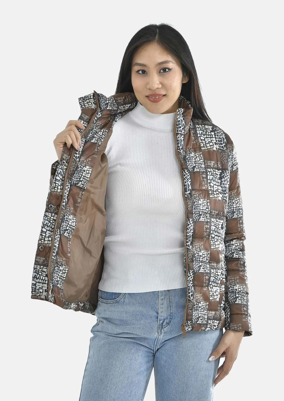 Geo Squares Quilted Padded Jacket