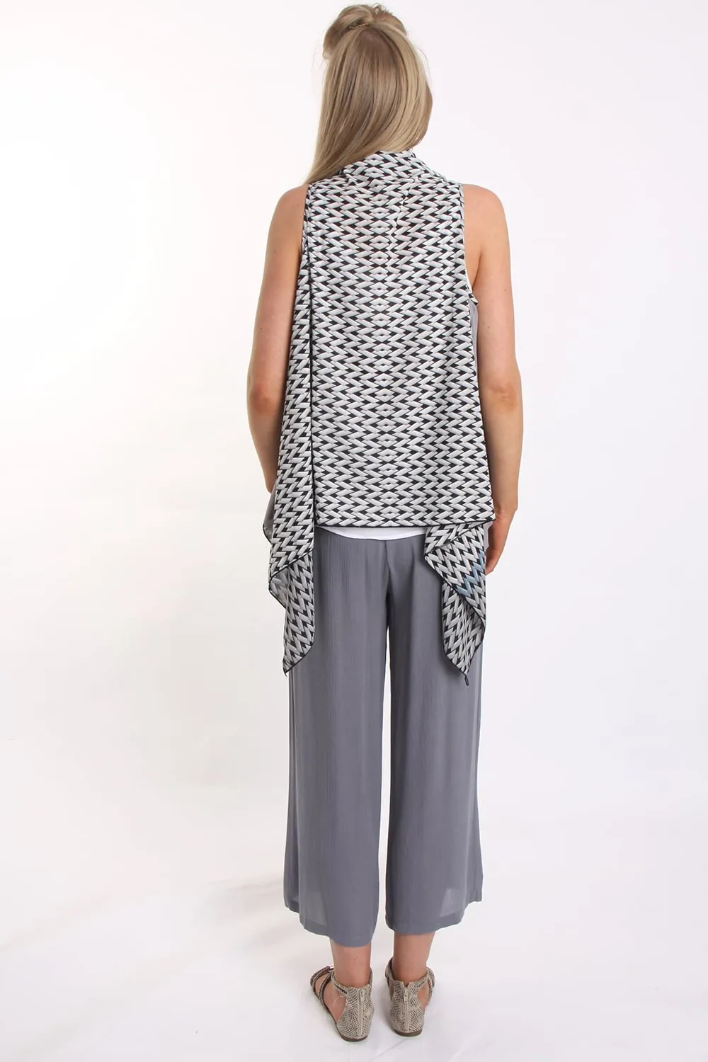 Geometric Print Waterfall Chiffon Waistcoat