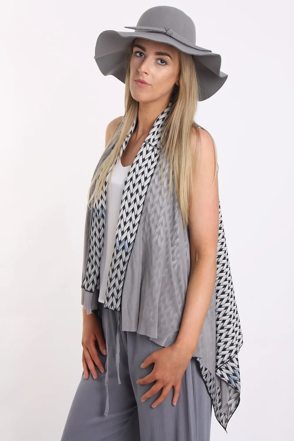 Geometric Print Waterfall Chiffon Waistcoat