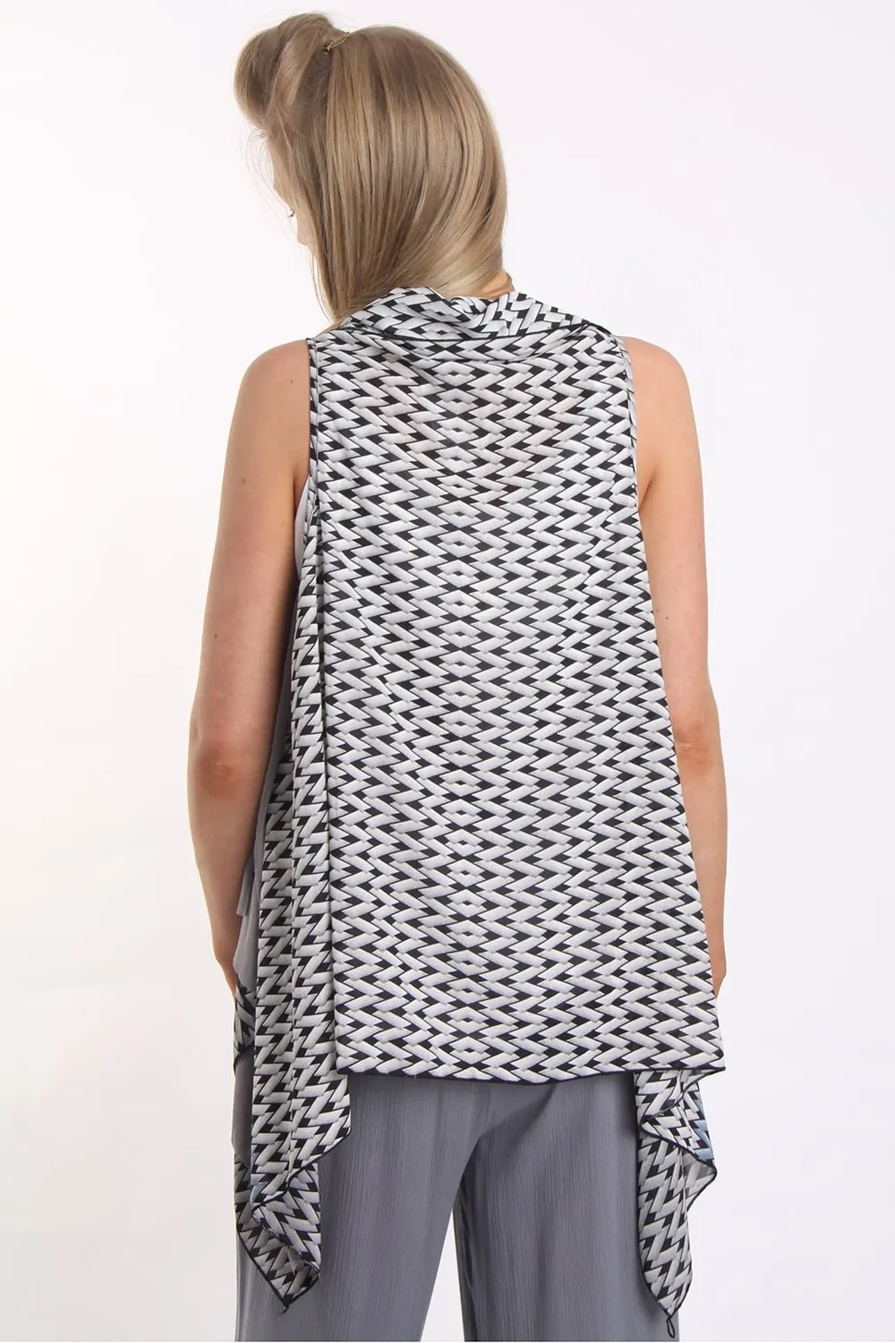 Geometric Print Waterfall Chiffon Waistcoat