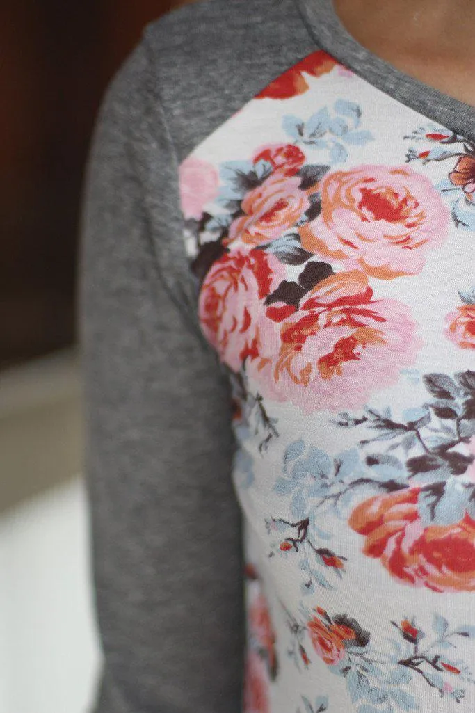 Gray And Ivory Floral Top