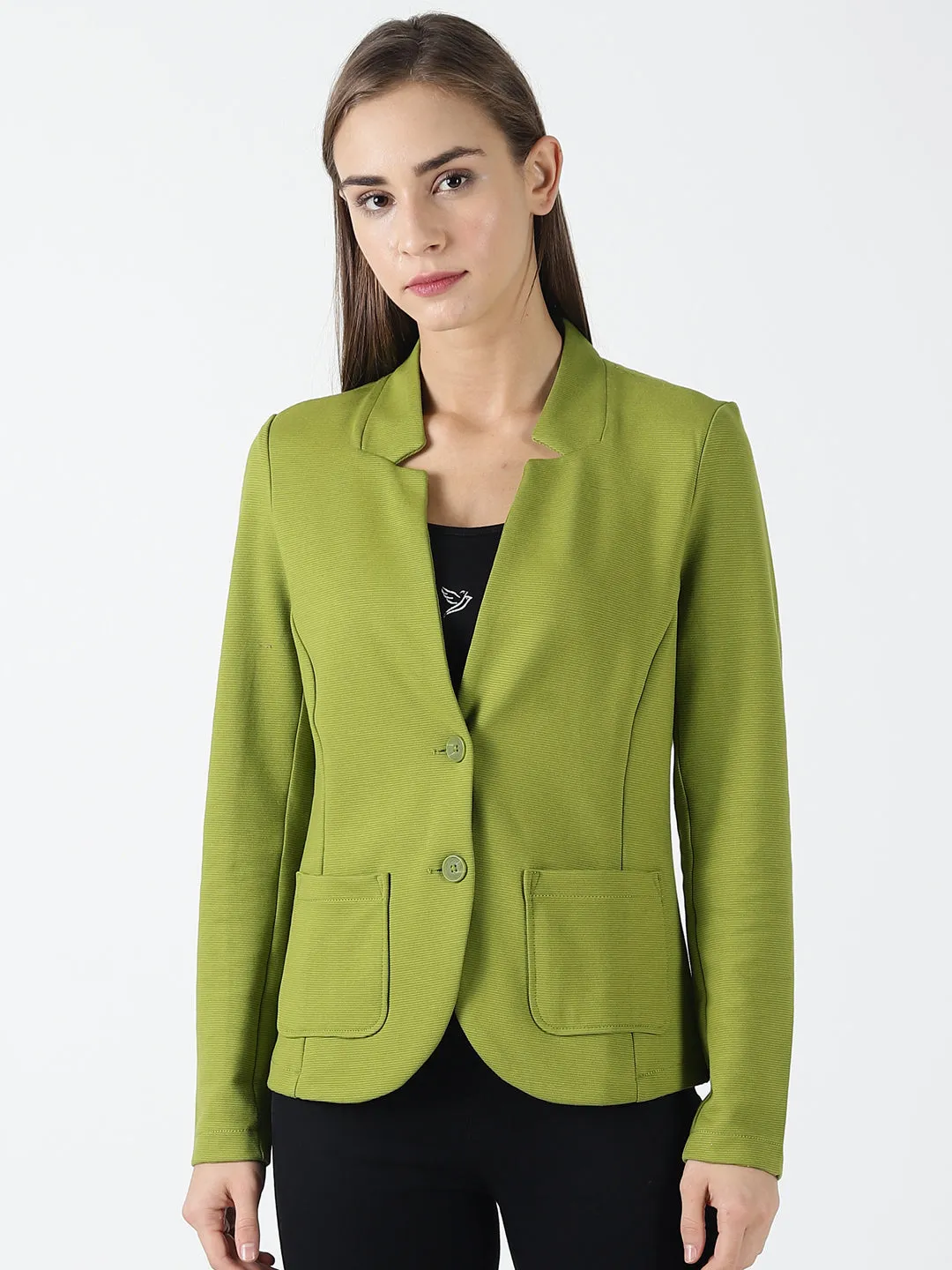 Green Full Sleeve Solid Women Jacket