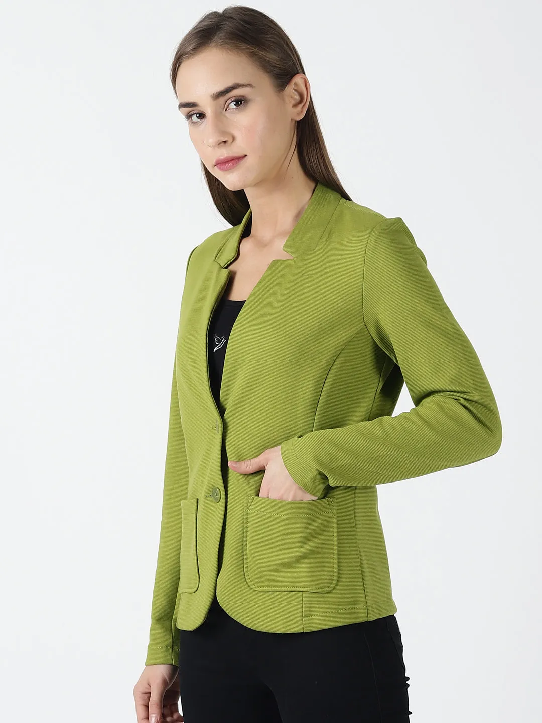 Green Full Sleeve Solid Women Jacket