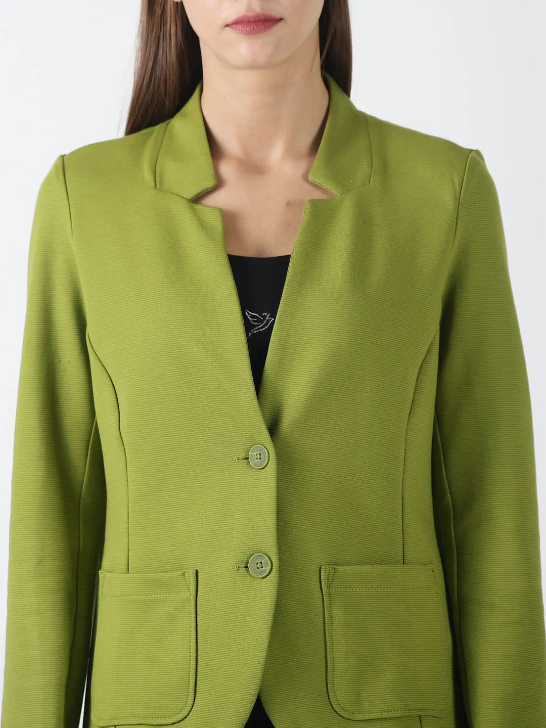 Green Full Sleeve Solid Women Jacket