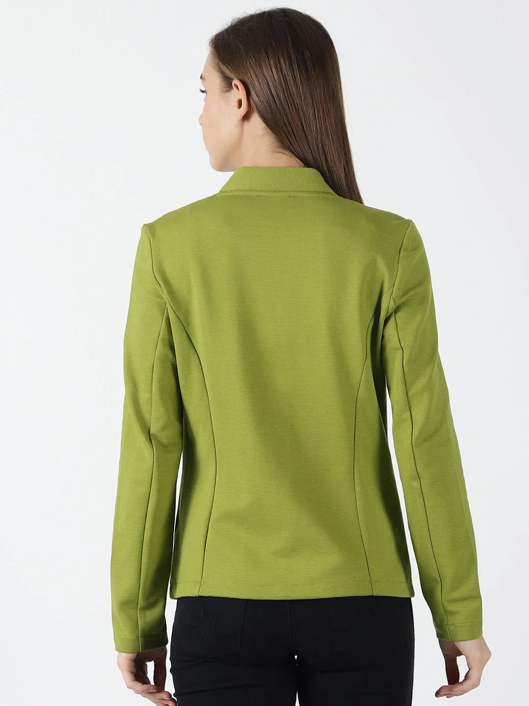 Green Full Sleeve Solid Women Jacket